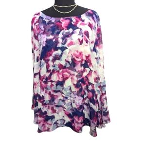 Jennifer Lopez Plus Size Floral large Bell Sleeves Open Back Sz 1X EUC